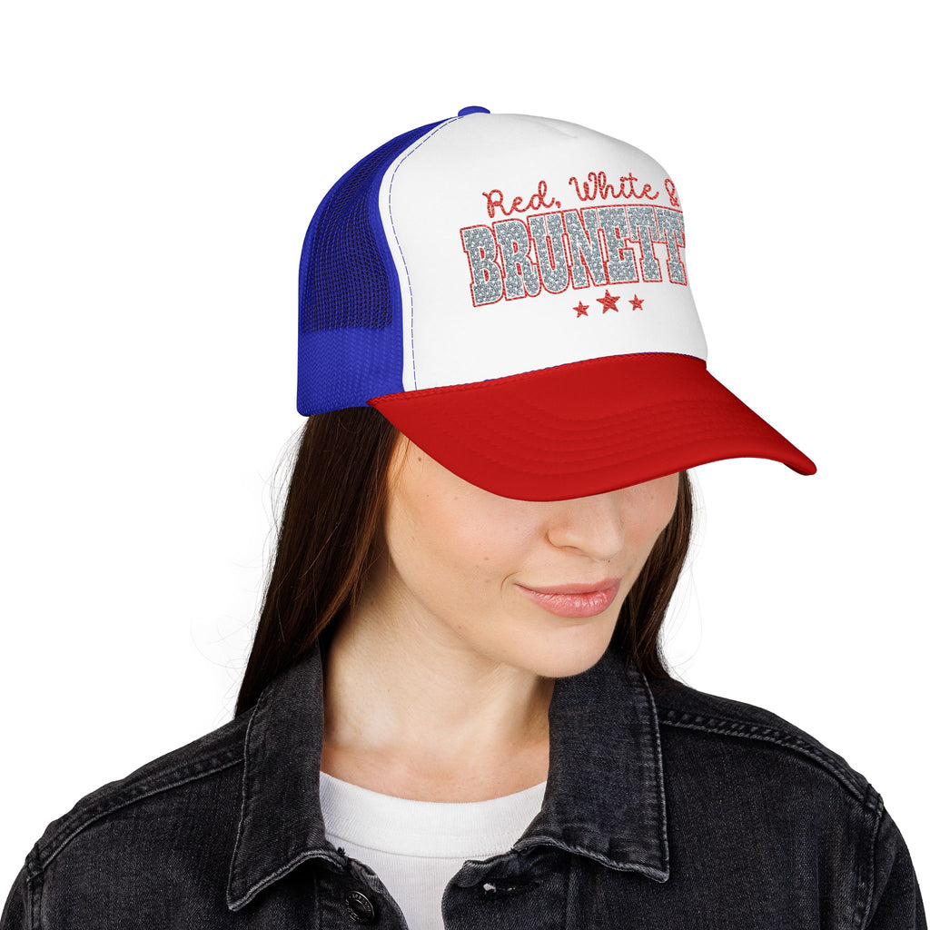 Red, White & Brunette Trucker Hat
