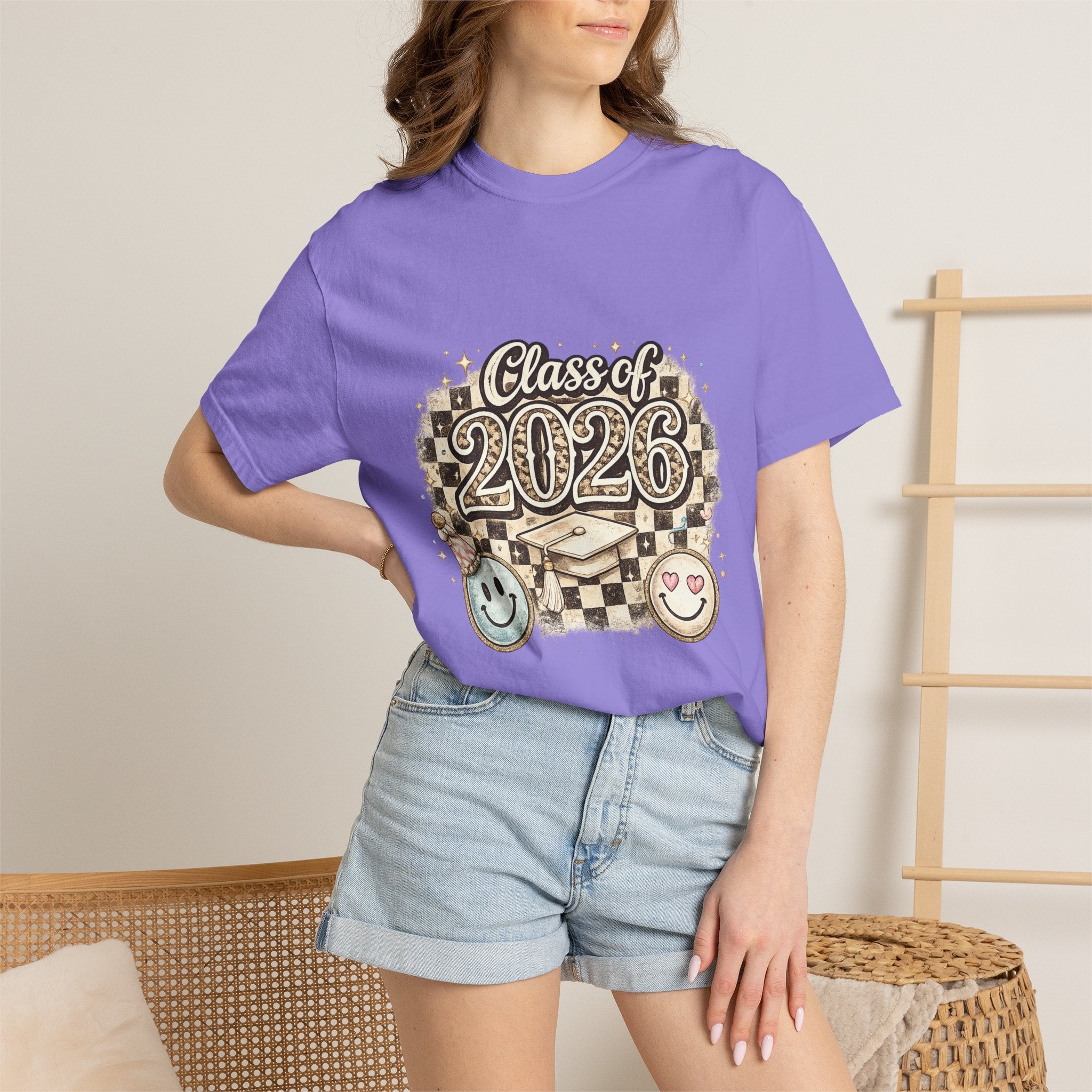 Class of 2026 Smiley Checkered Graphic Tee