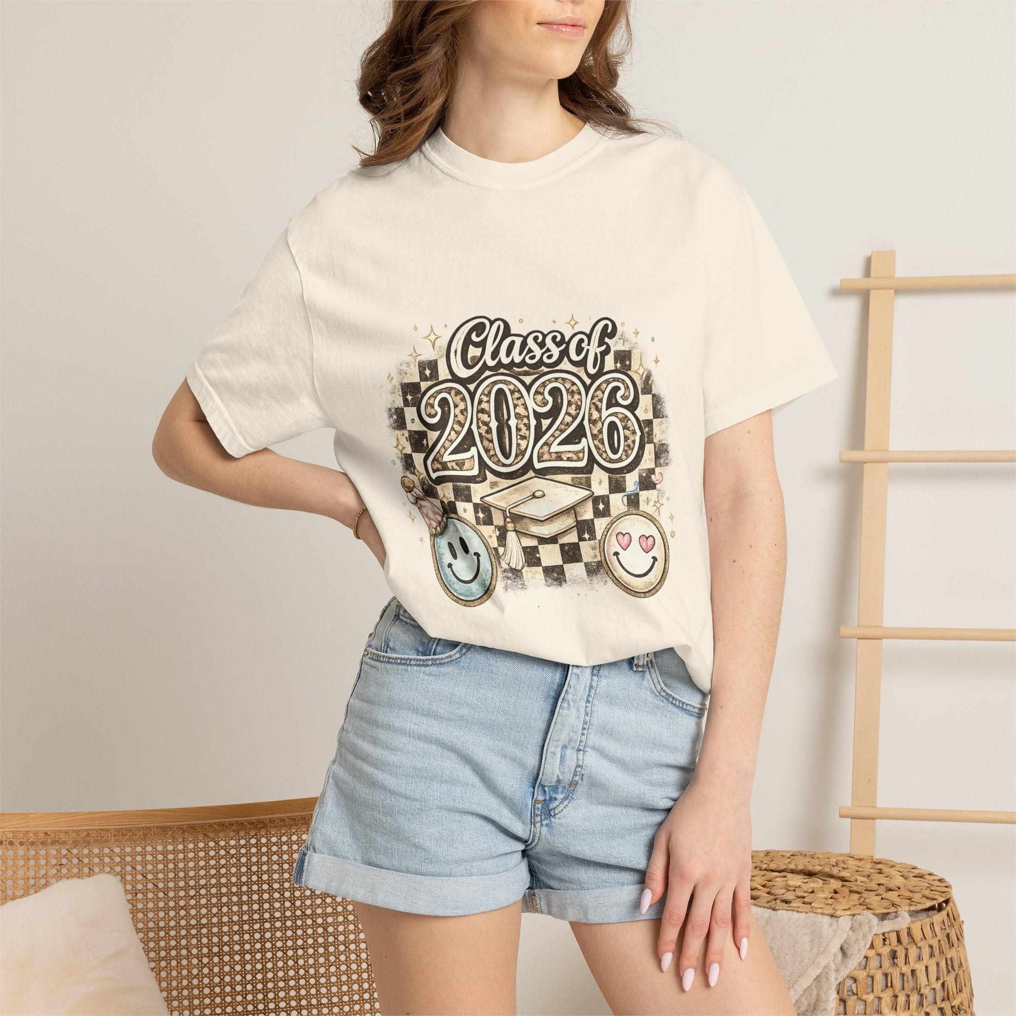 Class of 2026 Smiley Checkered Graphic Tee