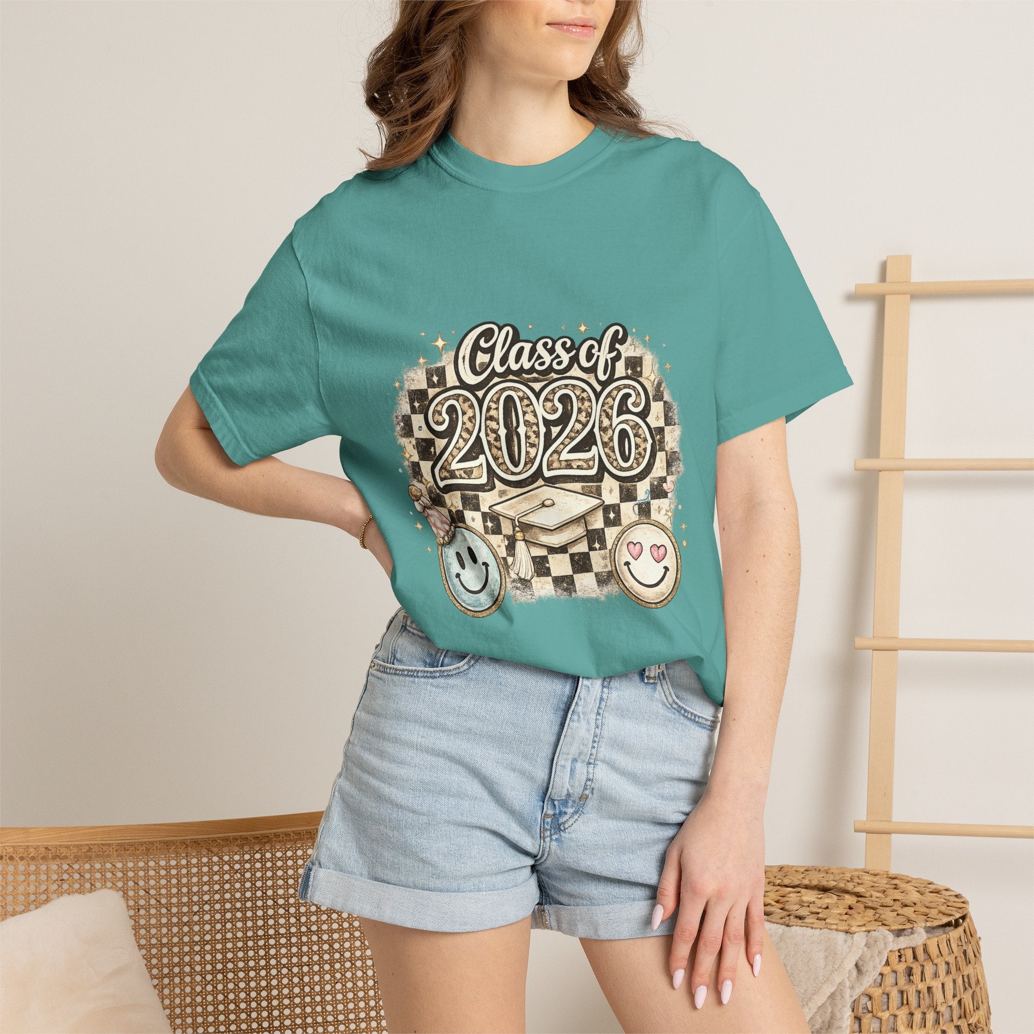 Class of 2026 Smiley Checkered Graphic Tee