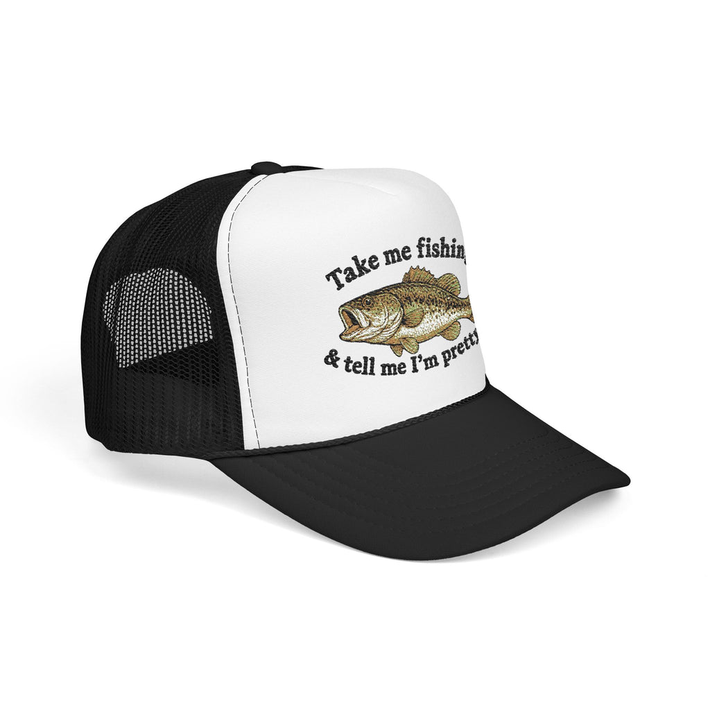 Take Me Fishing & Tell Me I’m Pretty Trucker Hat | Funny Fishing Hat for Women | Cute Bass Fishing Cap | Outdoors Gift | Lake Life Hat | Fisherman’s Girlfriend