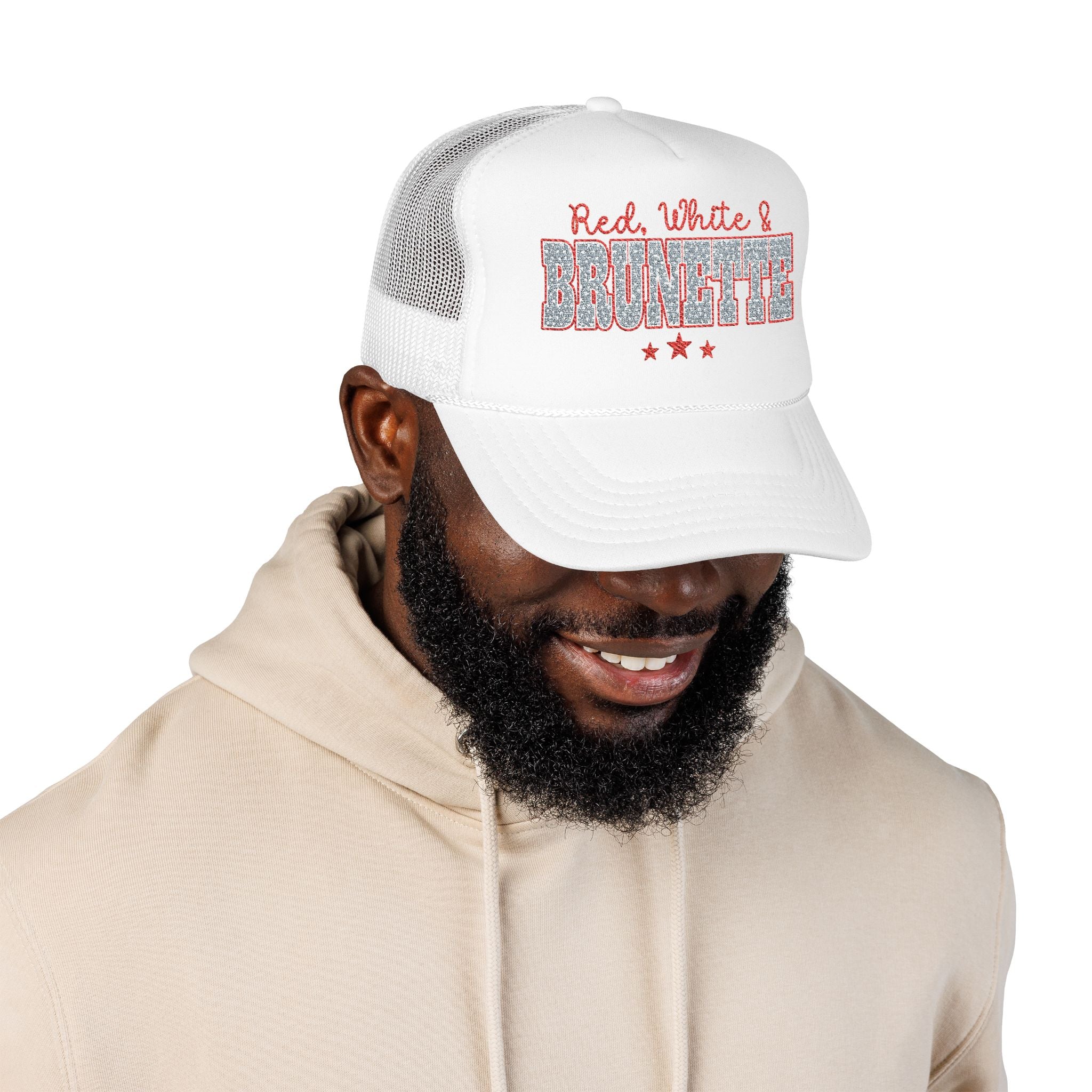 Red, White & Brunette Trucker Hat