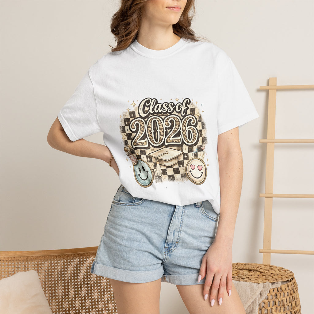 Class of 2026 Smiley Checkered Graphic Tee