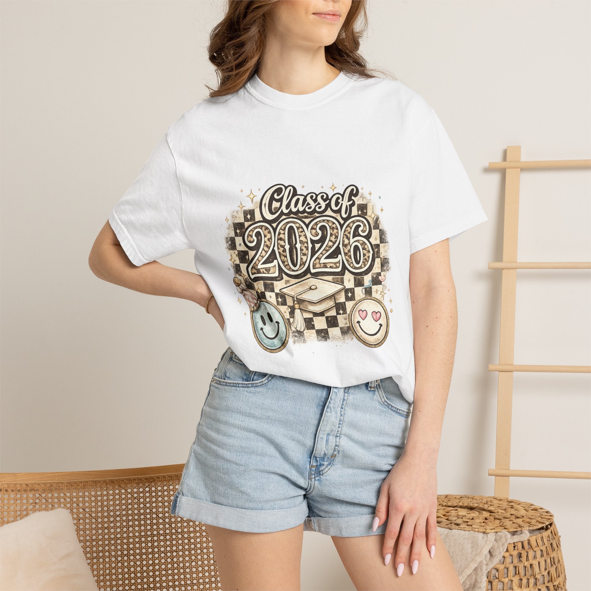Class of 2026 Smiley Checkered Graphic Tee