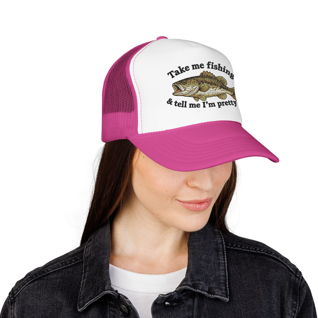 Take Me Fishing & Tell Me I’m Pretty Trucker Hat | Funny Fishing Hat for Women | Cute Bass Fishing Cap | Outdoors Gift | Lake Life Hat | Fisherman’s Girlfriend