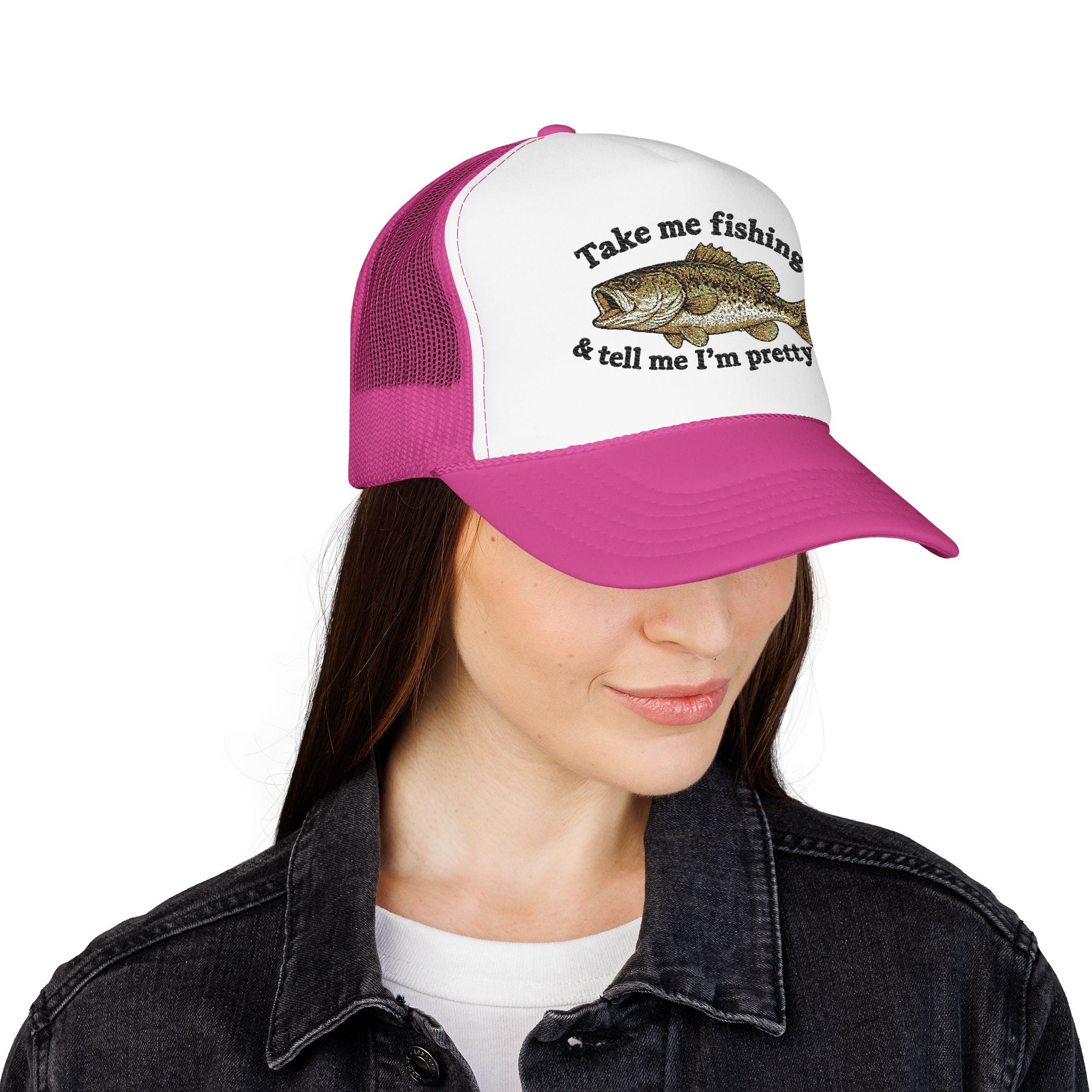 Take Me Fishing & Tell Me I’m Pretty Trucker Hat | Funny Fishing Hat for Women | Cute Bass Fishing Cap | Outdoors Gift | Lake Life Hat | Fisherman’s Girlfriend