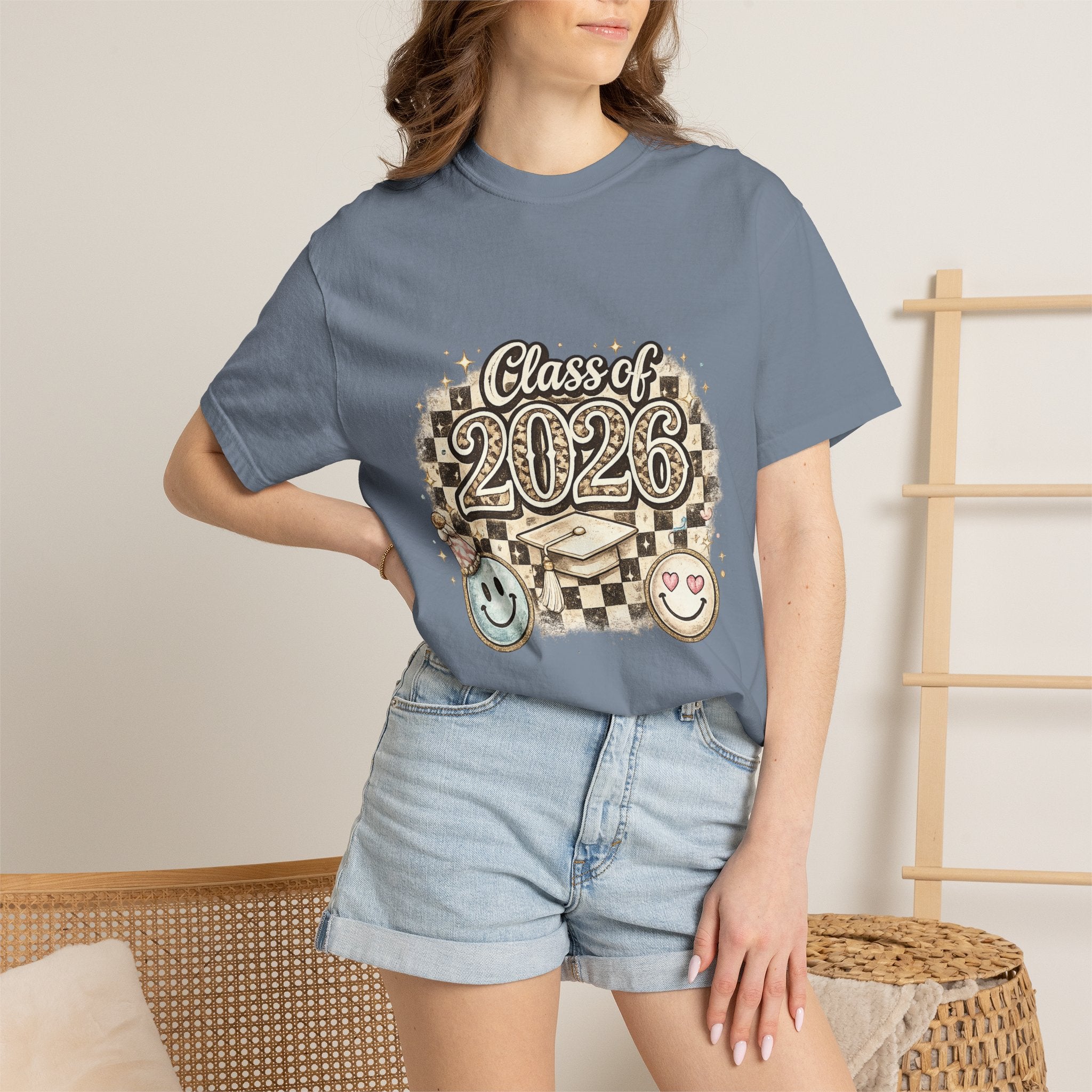 Class of 2026 Smiley Checkered Graphic Tee