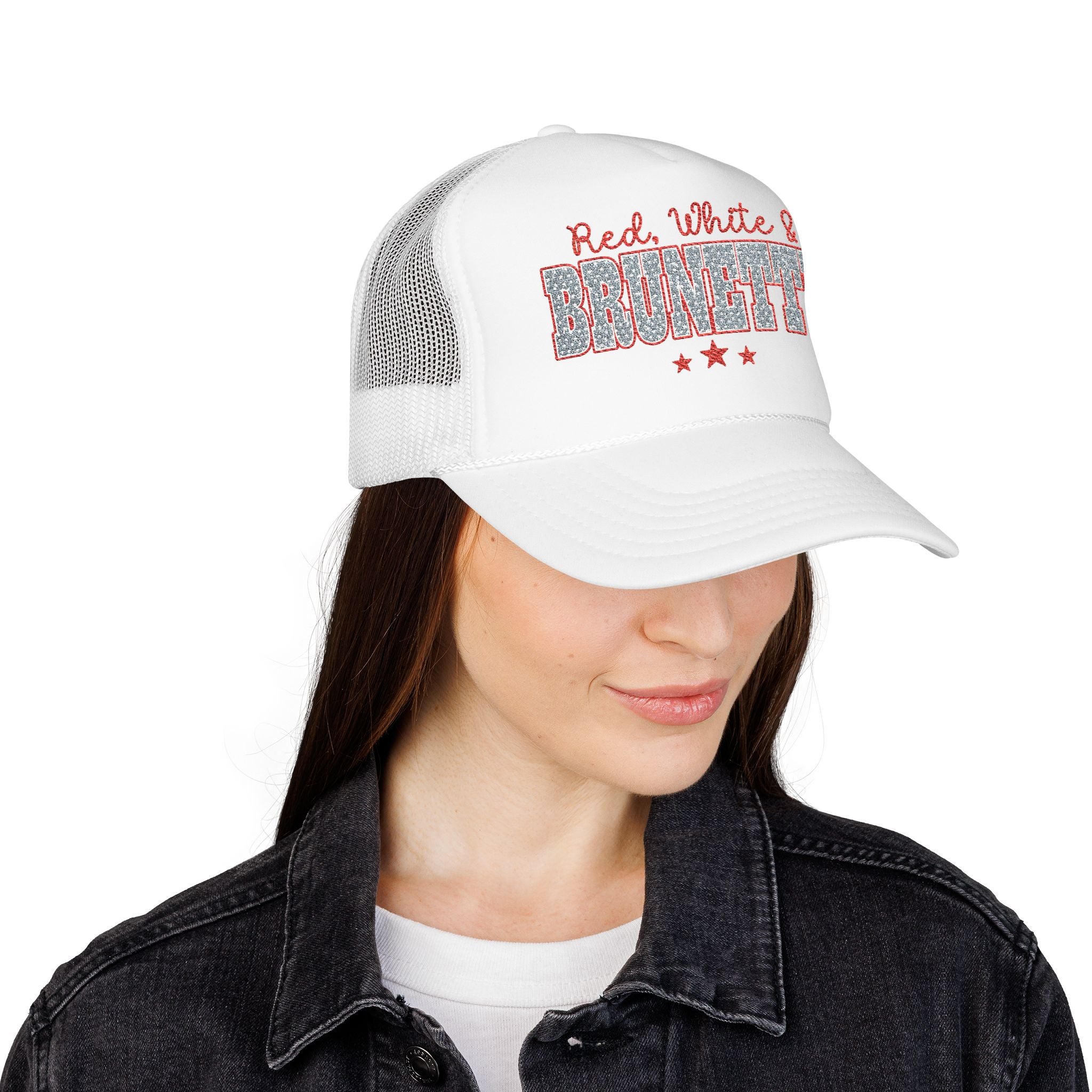 Red, White & Brunette Trucker Hat