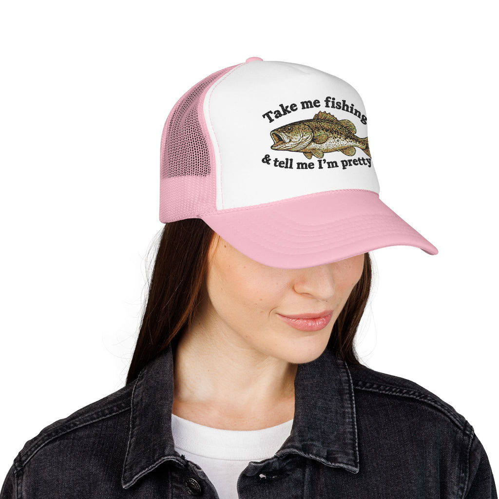 Take Me Fishing & Tell Me I’m Pretty Trucker Hat | Funny Fishing Hat for Women | Cute Bass Fishing Cap | Outdoors Gift | Lake Life Hat | Fisherman’s Girlfriend