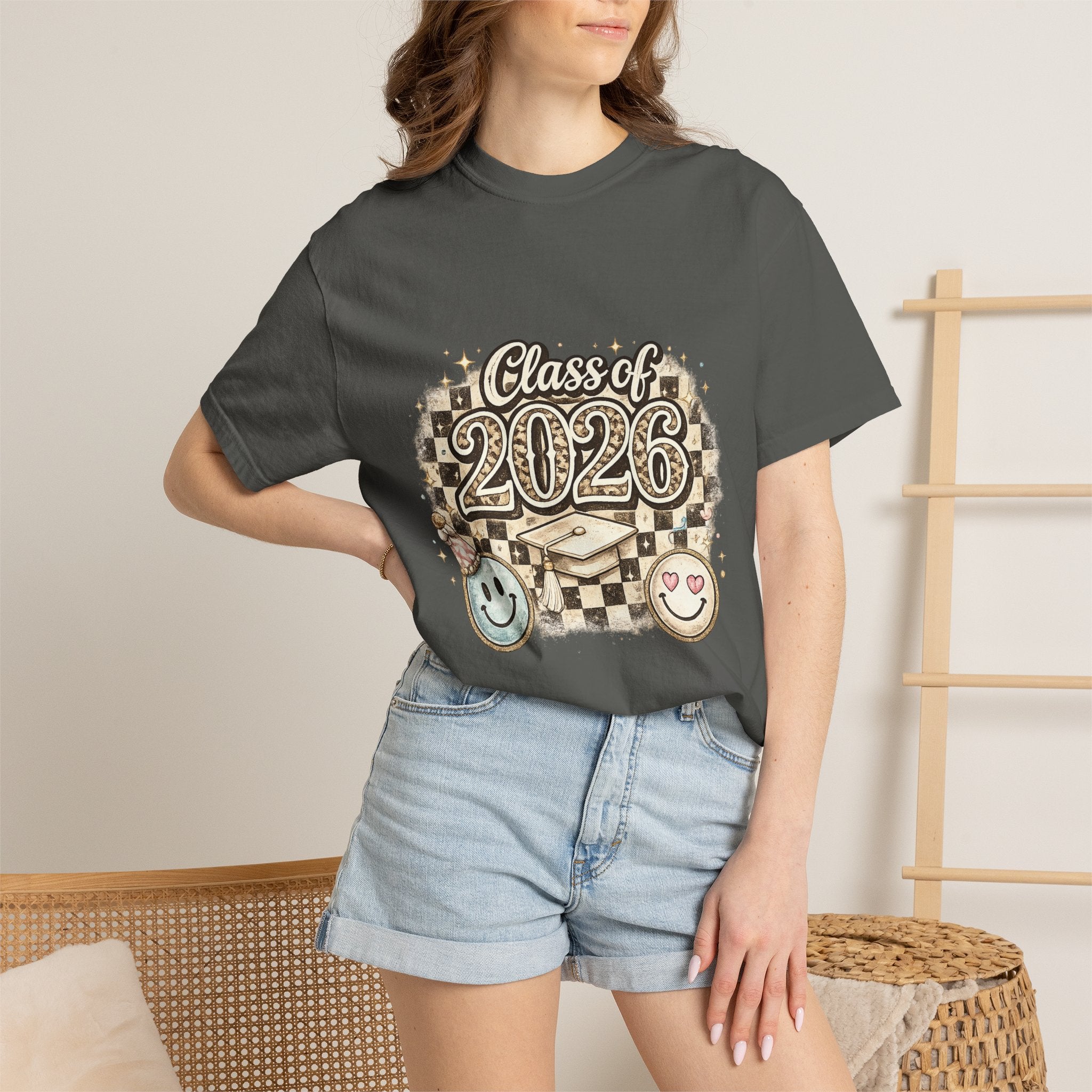 Class of 2026 Smiley Checkered Graphic Tee