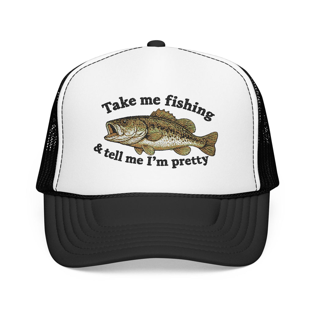 Take Me Fishing & Tell Me I’m Pretty Trucker Hat | Funny Fishing Hat for Women | Cute Bass Fishing Cap | Outdoors Gift | Lake Life Hat | Fisherman’s Girlfriend