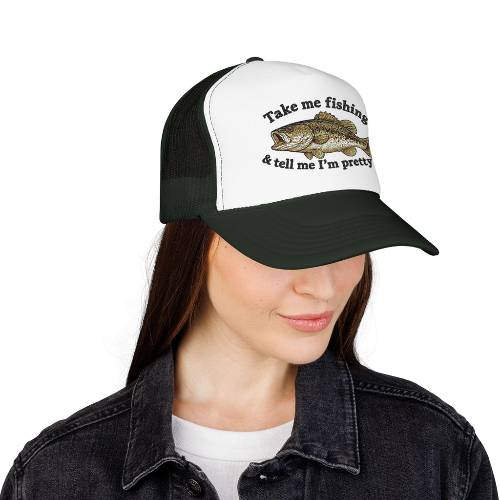 Take Me Fishing & Tell Me I’m Pretty Trucker Hat | Funny Fishing Hat for Women | Cute Bass Fishing Cap | Outdoors Gift | Lake Life Hat | Fisherman’s Girlfriend